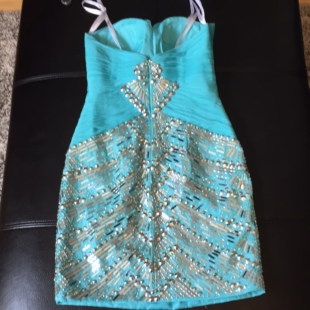 Turquoise cocktail strapless silver embellished - Picture 3 of 6